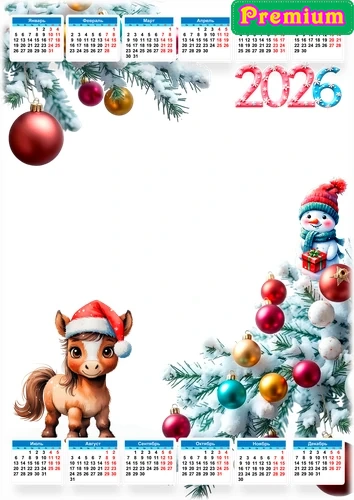 Календарь фоторамка 2026 с новогодней символикой