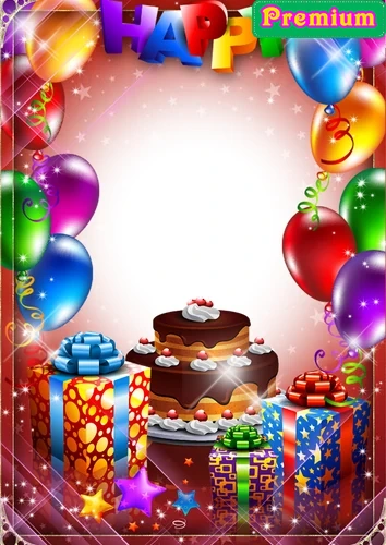 Детская фоторамка на день рождения с тортом и подарками