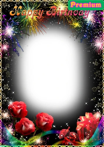 Красивая фоторамка на день рождения с розами и фейерверками