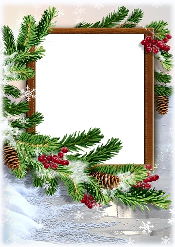 Зимняя фоторамка с еловыми ветвями